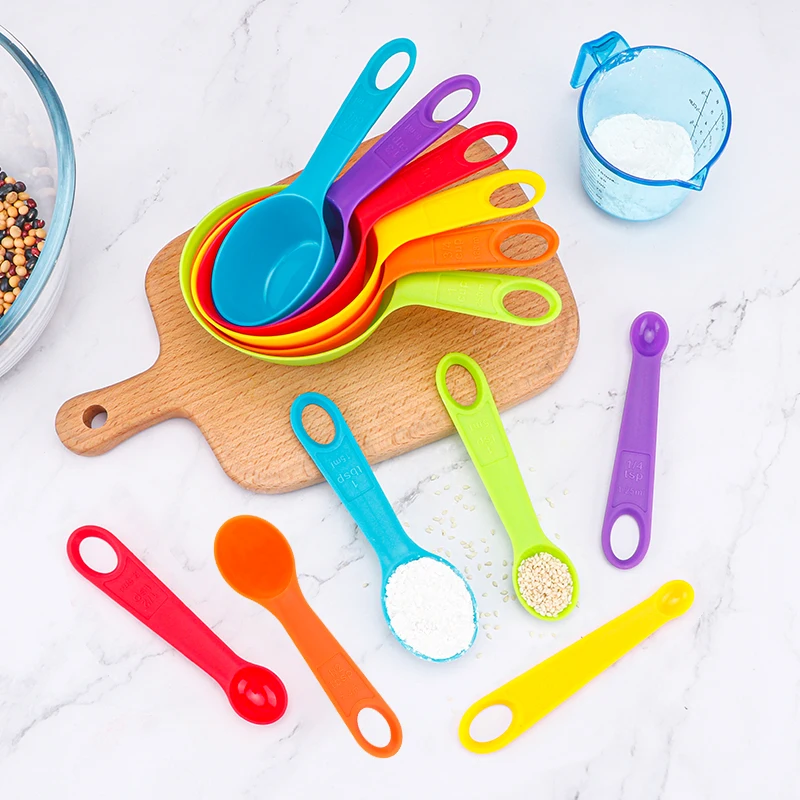 Colorful 12Pcs With Measurement Kitchen Baking Plastic Measuring Cup And Spoon Set For Cooking Dry And Liquid Ingredient