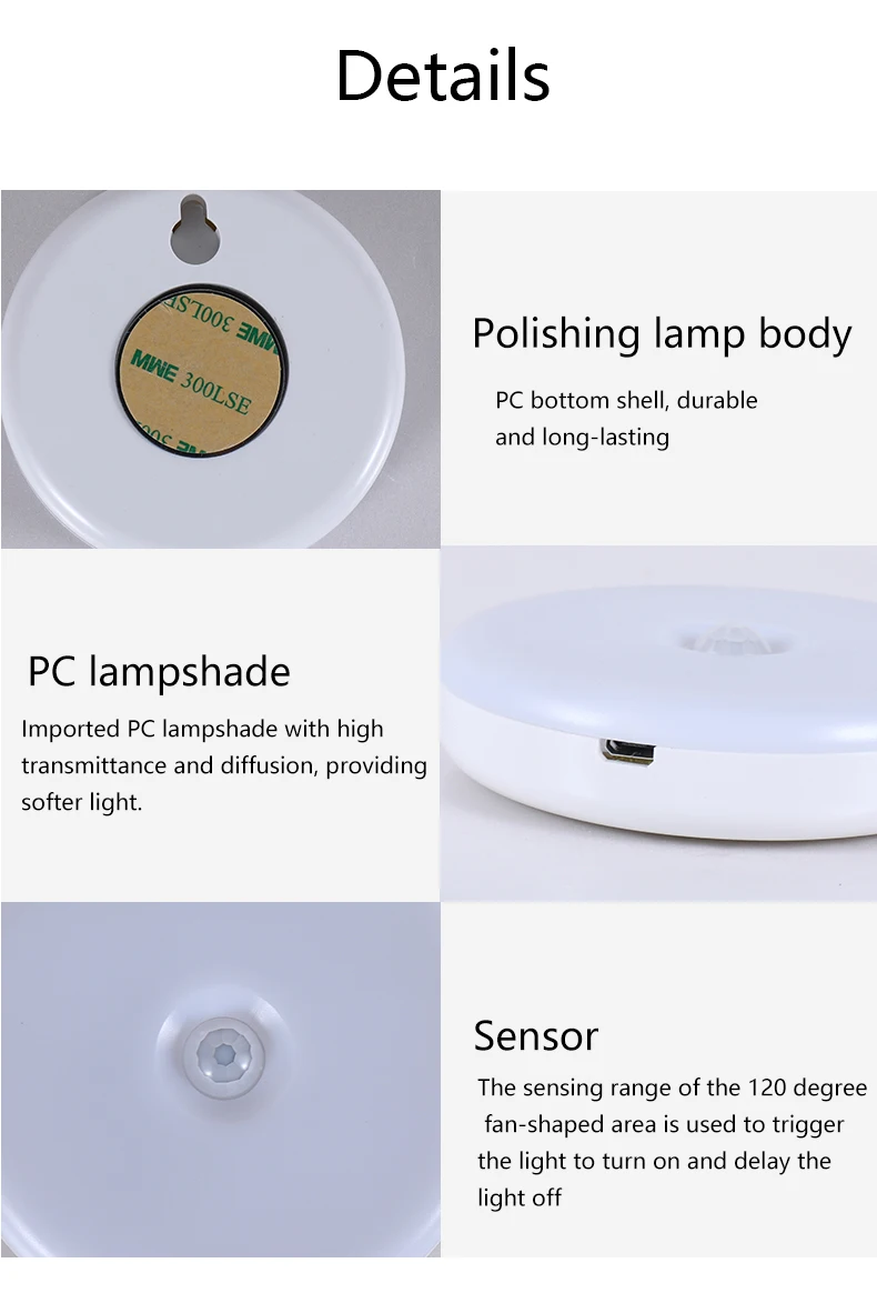 High Quality Human Body Induction Lamp USB Recharge LED Motion Sensor Night Light Wireless Cabinet Closet Wall Lamp for Home