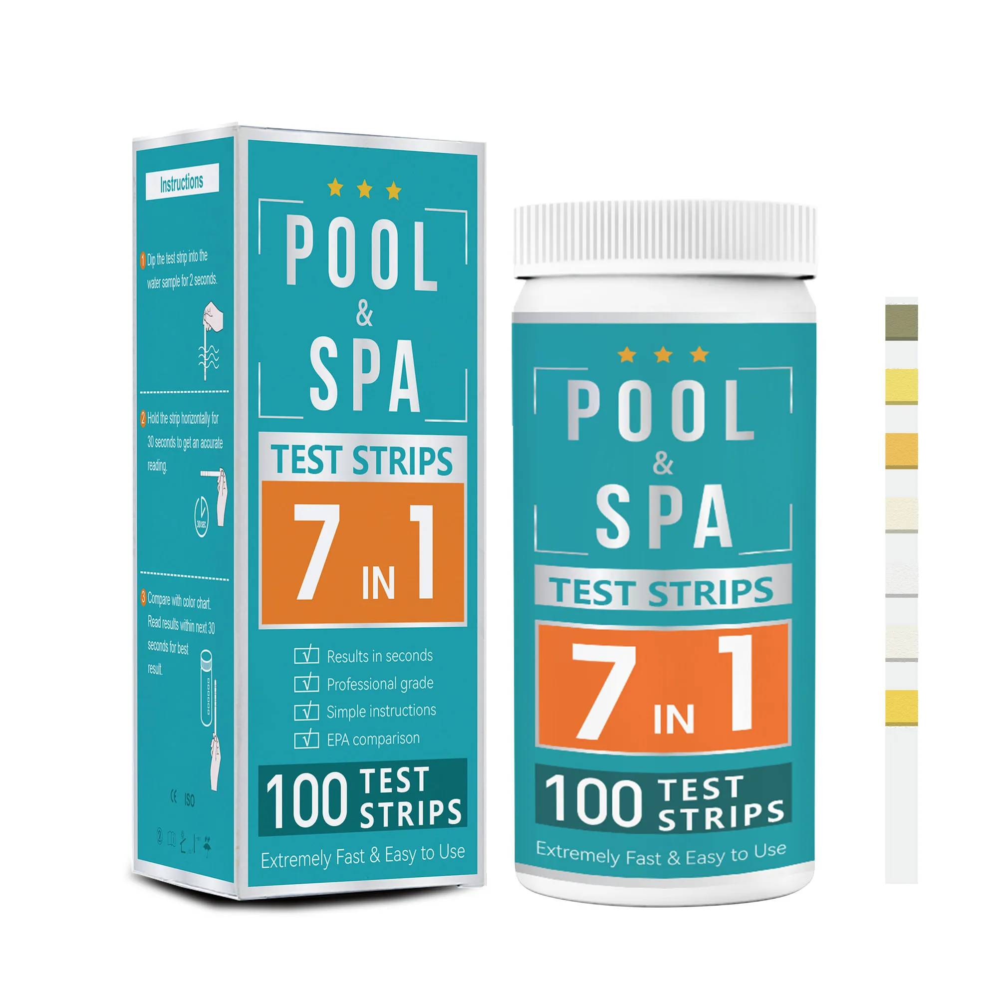 7-in-1 Pool & Spa Test Strips - Ideal for Pools, Hot Tubs and Spas - Easy to Read - 150  Pack