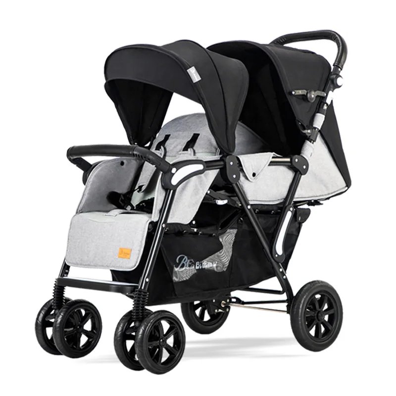 
Standard Aluminum Alloy Twin Baby Stroller Two-Child Artifact Foldable Double Stroller Back Seat Can Sit and Lie 