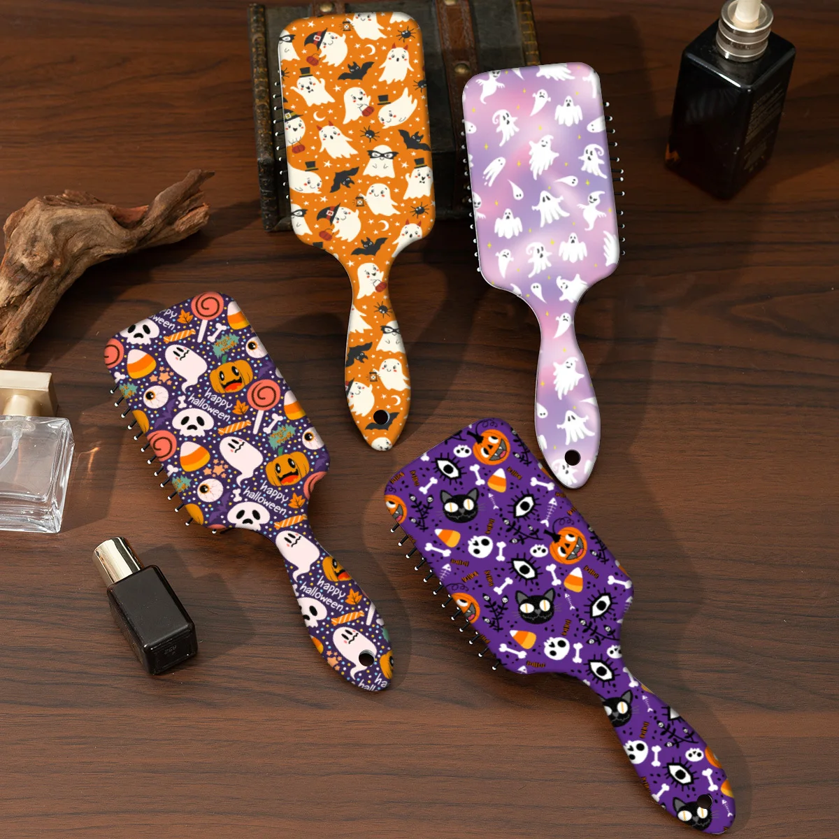 ZON ZHU Factory  New Halloween Cartoon Bat Skull Spider Pattern LOW MOQ Custom ABS Massage Cushion Hair Comb