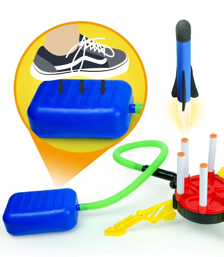 Six Shooter Foot Pedal Air Pressure Foam Toy Rocket Launcher for Kids