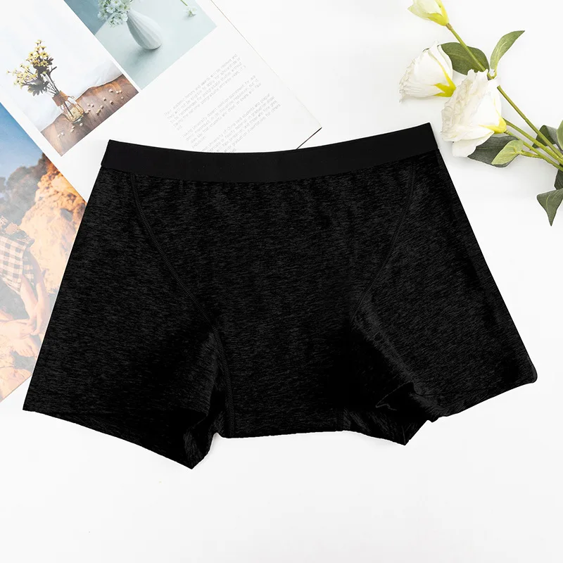 Plus Size Women Absorbent Heavy Flow Cotton Postpartum Incontinence Boxer Boy Shorts Briefs Period Panties Underwear 2 Colors