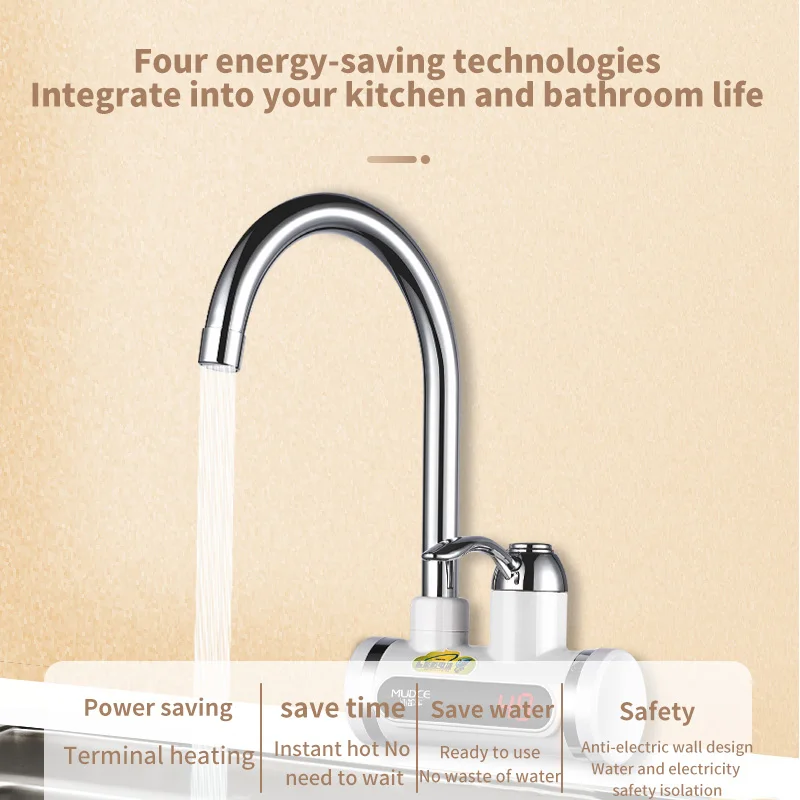 MUDCE 220-240v 3000w Economical Instant Tap Heater Led display ABS Plastic Instant Electric Hot Water Heater Tap Heating Faucet