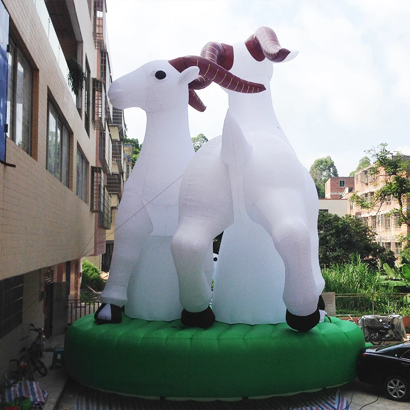 15m Giant Outdoor LED Snow Globe for Advertising Inflatable Sheep Goat Balloon with Blower Accessory for Events Promotions
