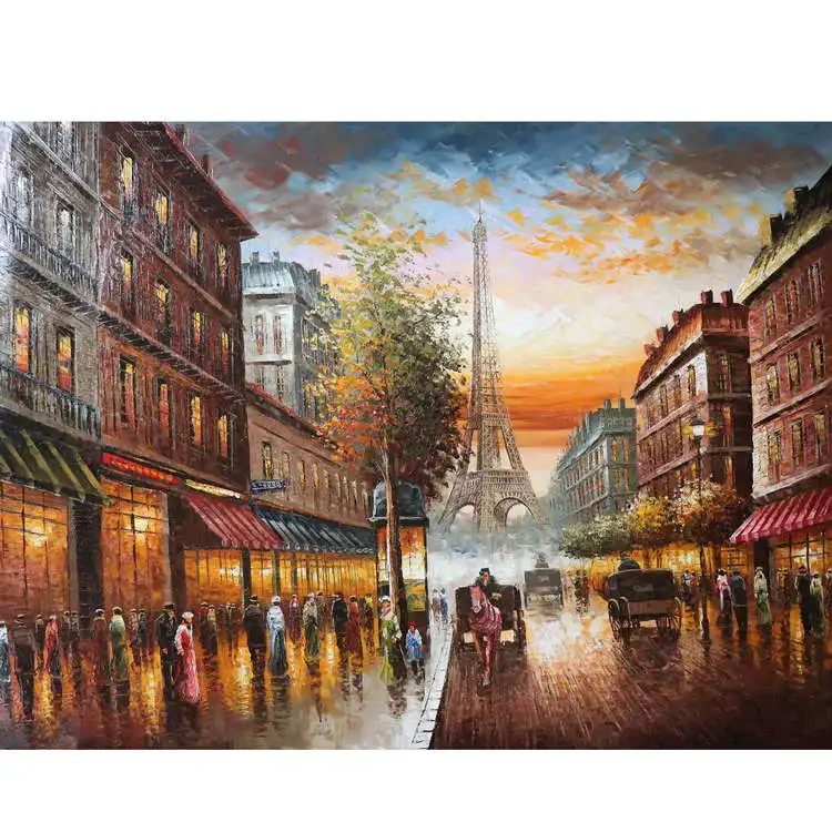 colorful Paris scene landscape wall art  Eiffel tower oil paintings for home decoration