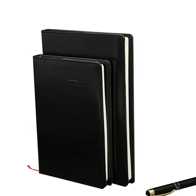 Stock Black Leather Cover Commercial  Notebook A5/B6 Notepad wth Custom Logo Office Stationery