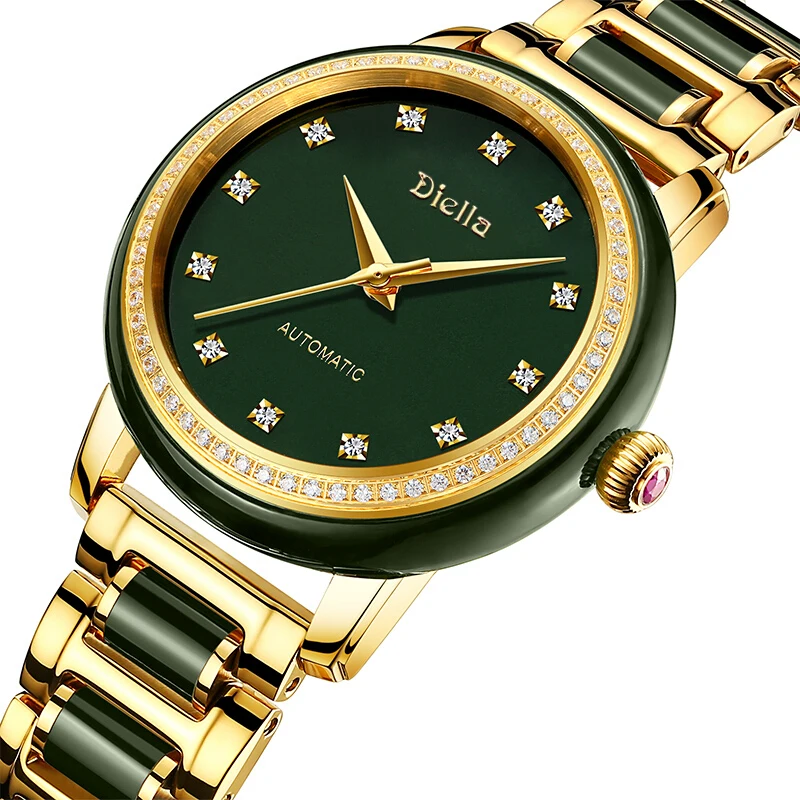 Алмазный циферблат нефритовый браслет классические и элегантные мужские автоматические часы