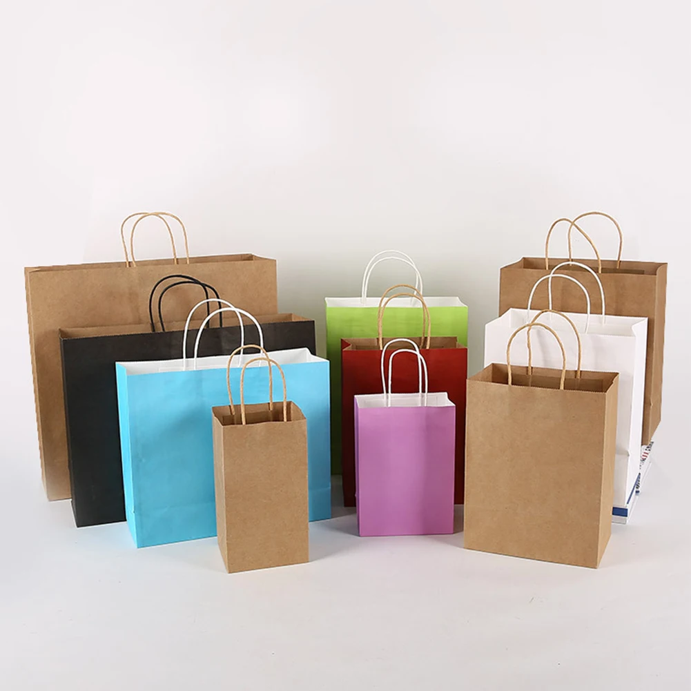 Custom Printed Your Own, Logo White Brown Kraft Gift Craft Shopping Paper Bag With Handles/