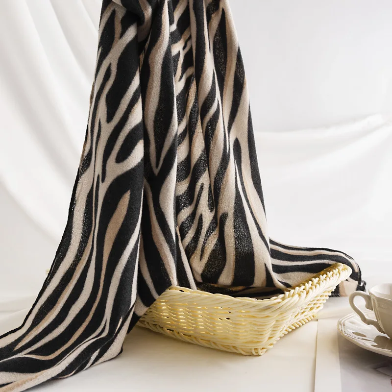 In Stock Winter New Arrival Factory Pashmina Alpaca Scarf zebra pattern 100% Merino Wool other scarf Cashmere Scarf Mufflers