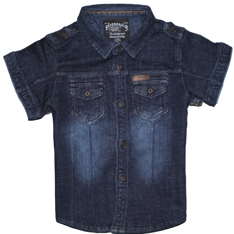 
Model Number 6C131799A Dark Blue Washed Christmas Little Kids Shirts Turned Finish Button Down Pocket Denim Shirts 