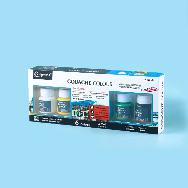 Giorgione Wholesale 25ml 6pcs Water color Textile Paint Plastic Bottle Acrylic Oil Painting Set With Free Nylon Brush