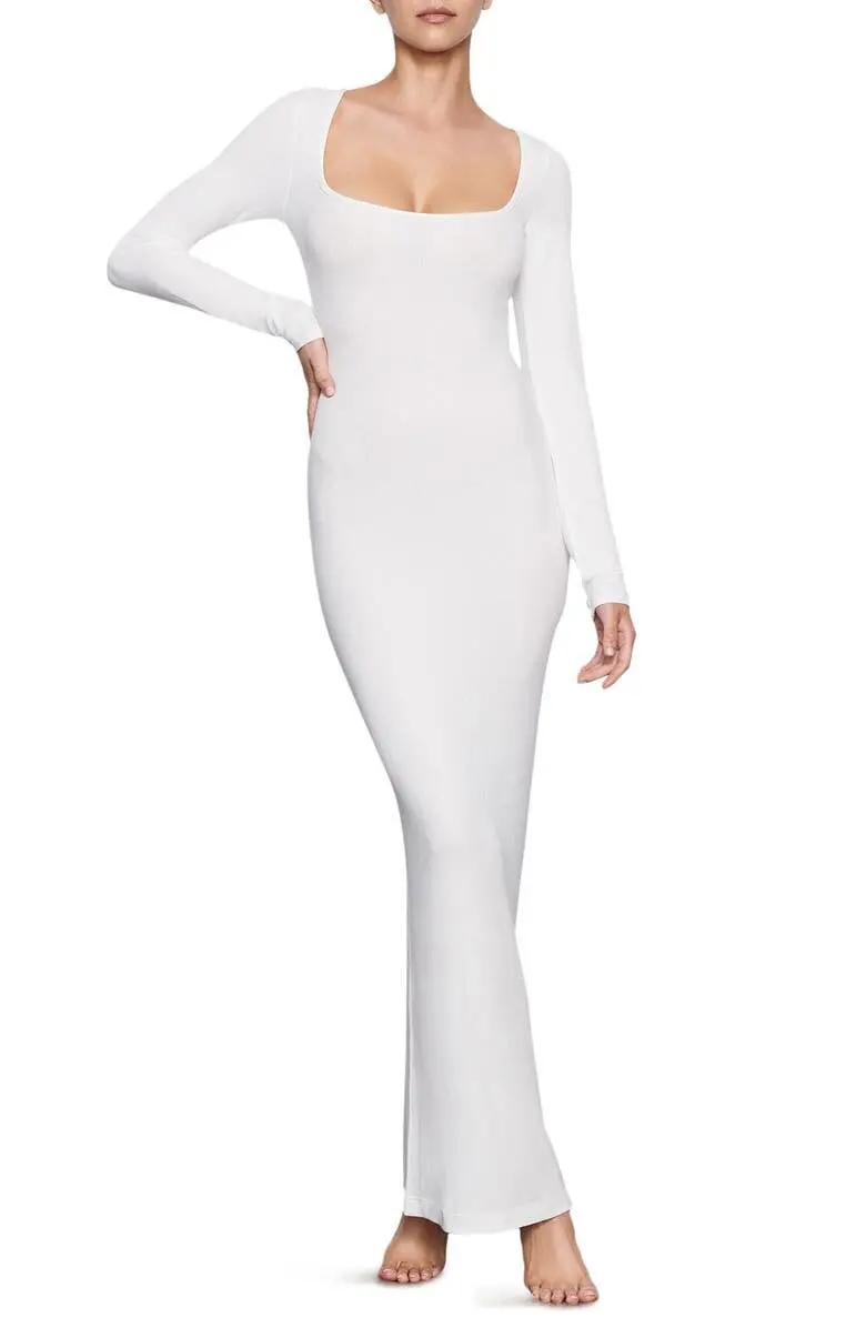 Black Square Neck Dress Bodycon Dress Women Long Sleeve Pencil Dresses For Women