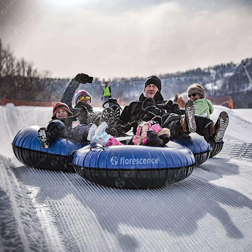 Florescence Heavy duty inflatable PVC double 2 person large snow sled tube with premium canvas cover for snow tubing