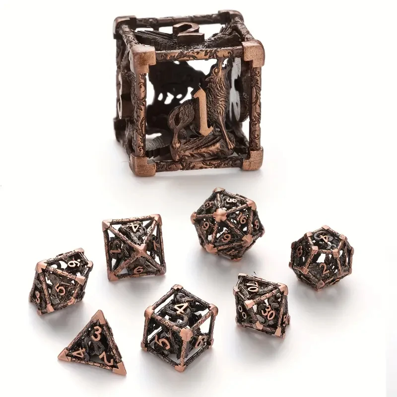 Hollow Metal Dice DND RPG Role Playing Engraved with Eagle, Snake, Wolf, Ideal for Dungeons & Dragons, Cthulhu, Tabletop Games