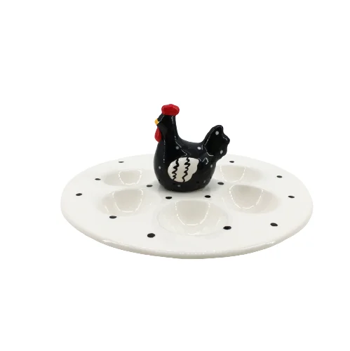 Creative design ceramic hen egg tray white ceramic chicken shape hen egg holder