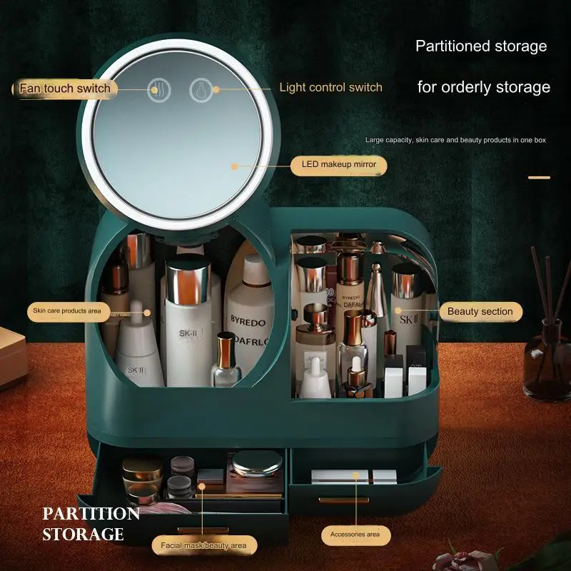 Makeup Organizer Drawers Portable Cosmetic Jewelry Storage Box Led Mirror