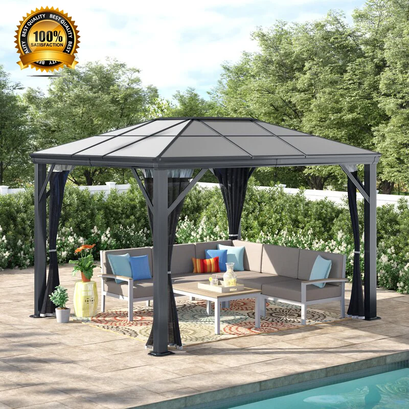 Outdoor patio aluminum gazebo with polycarbonate roof