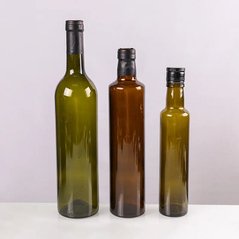 Wholesale In Stock 250ml 500ml 750ml 1000ml Clear Dark Green Square Round Marasca Cooking Olive Oil Glass Bottle with Screw Cap