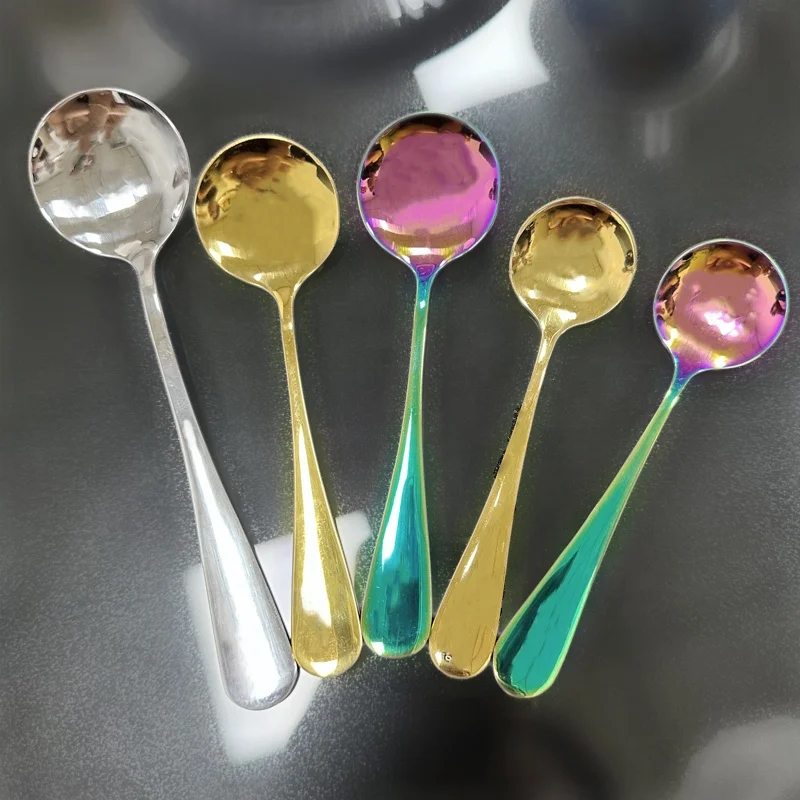 Детская круглая ложка из нержавеющей стали по индивидуальному заказу маленькая серебряная кофейная чайная набор оптом