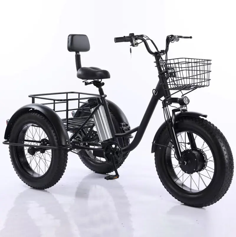 500W Big Power 20*4 Inch Fat Tire 3 Wheel Electric Tricycle With Rear Basket 3 Wheel Electric Cargo Bike Cargo Tricycle