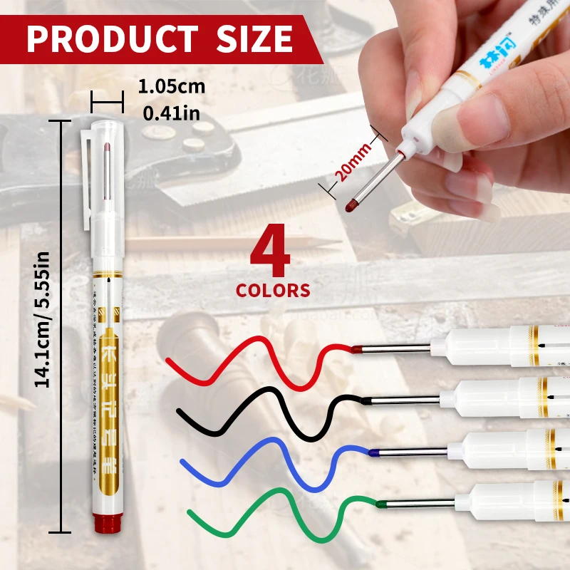 New Product Multi-Purpose Deep Drill Hole Long Nib Waterproof Marker Pens Colorful Carpenter Pen for Bathroom Woodworking