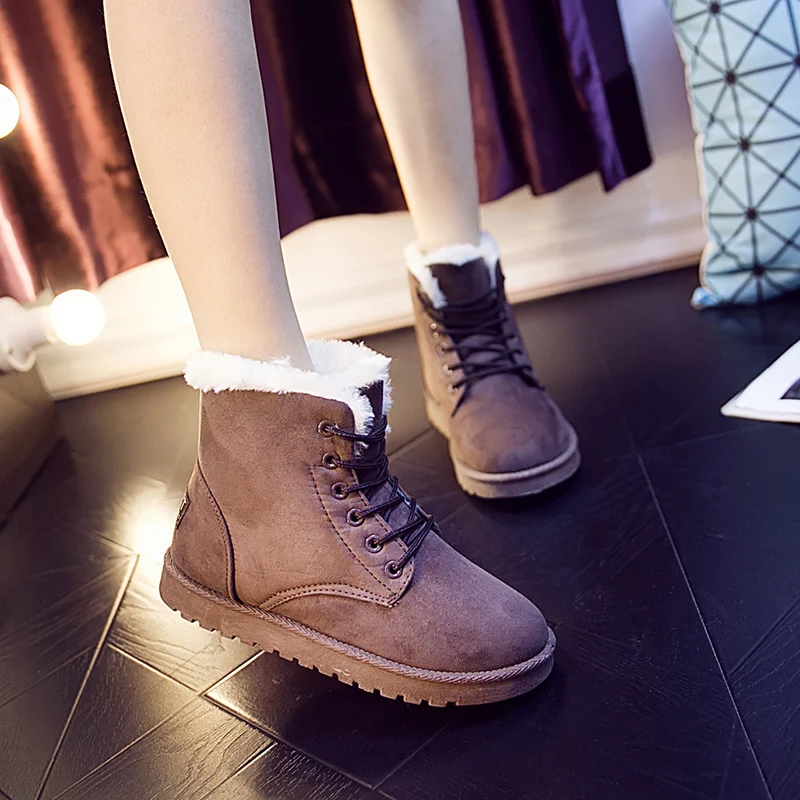 Moyo Dropshipping  Fashion Winter Cotton Shoes  Super Light Flock Leather Ladies Sports Martens Boots   Women  Fluffy Snow Boots