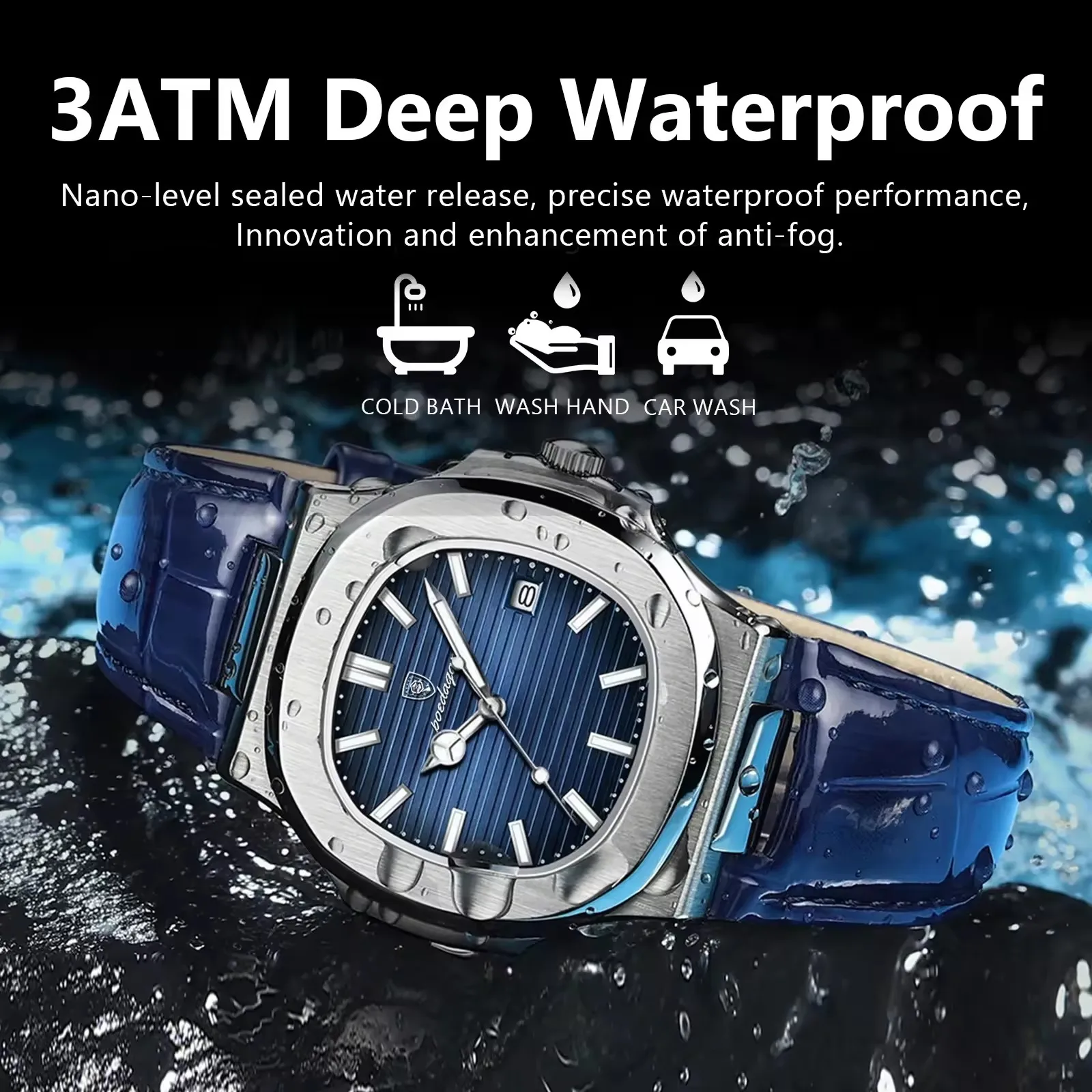 POEDAGAR 613 Stainless Steel Calendar Luminous Waterproof Male Clock Brand Fashion Square Dial Watch For Men Luxury Casual Watch