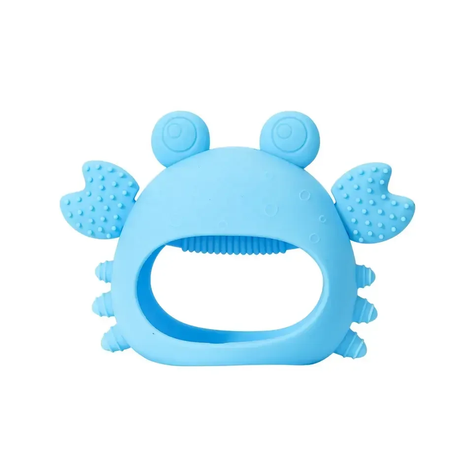 Wholesale Silicone Soothing Teether for Infant Crab Shape Teething Pain Relief Chew Toys Soft Silicone Hand Teether