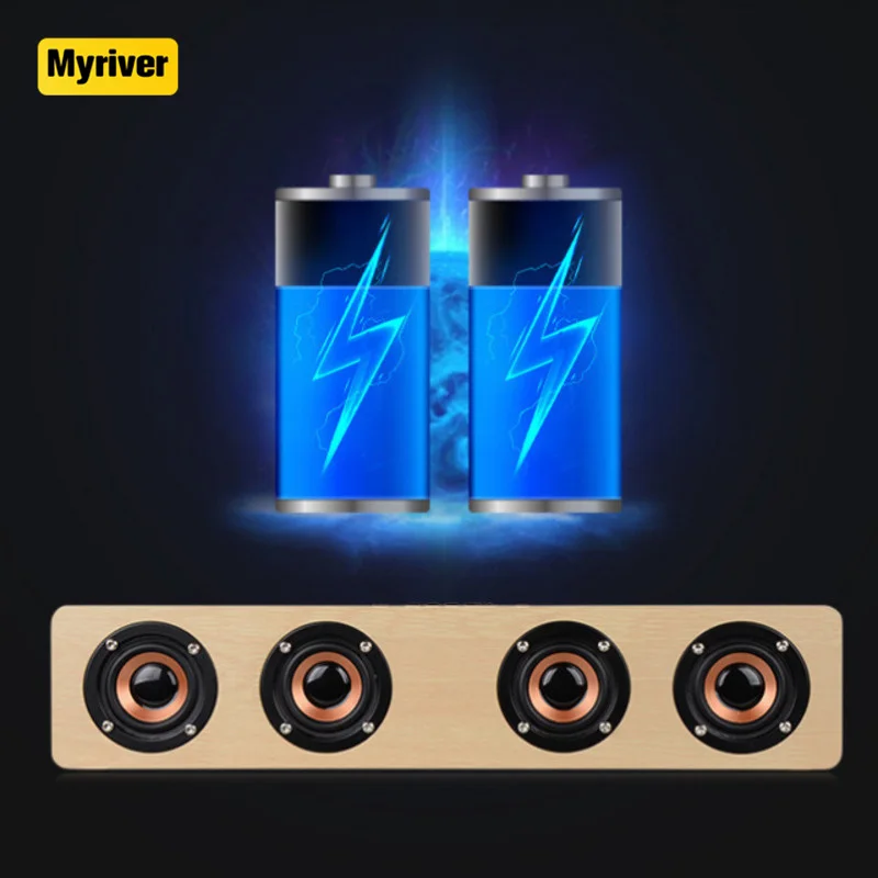 Myriver Wooden Soundbar Speaker Music Acoustic System 20W Hifi Stereo Music Surround  Outdoor Speaker With Fm Radio
