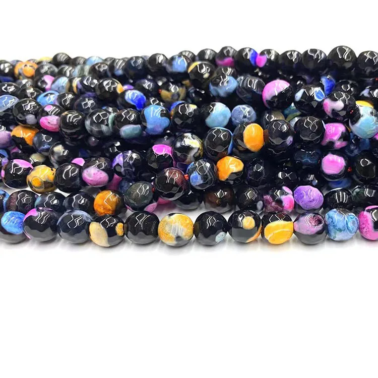 Wholesale Beads Faceted Cutting 6/8/10mm Colorful Natural Stone Loose Beads Fire Agate for Jewelry Making