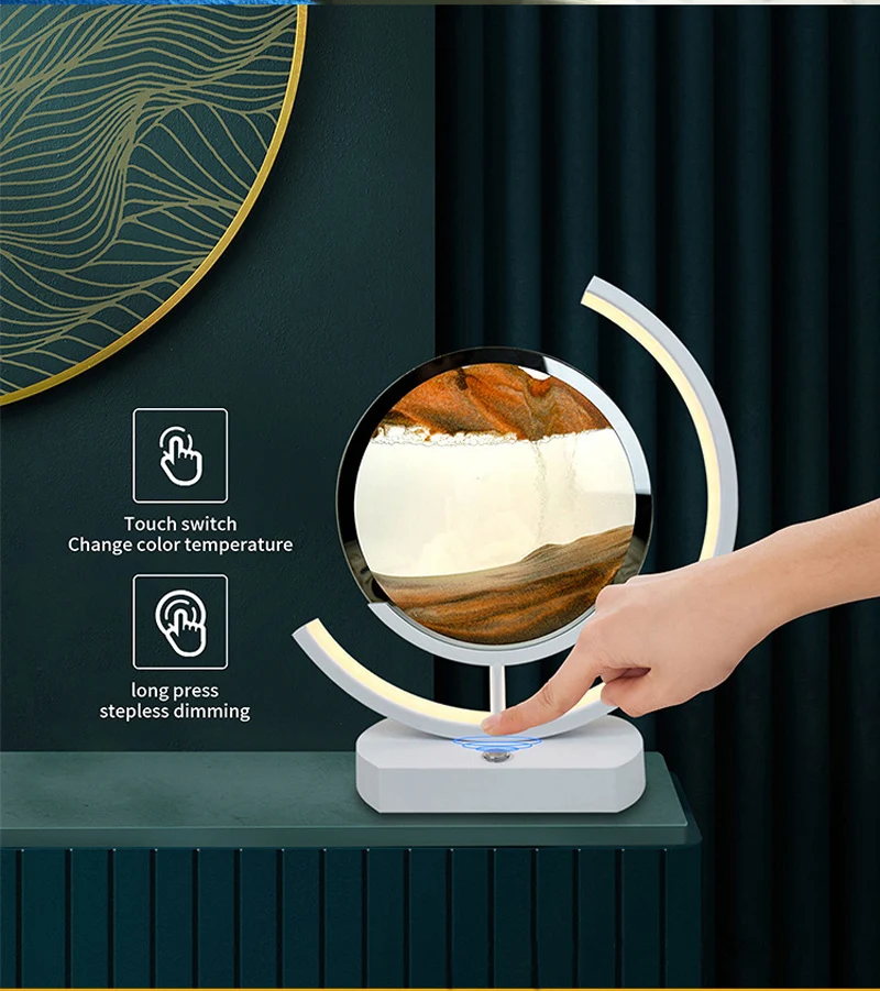 3D Dynamic Moon Shape Circular LED Quicksand Light Living Room Office Desktop Pendant Table Lamp