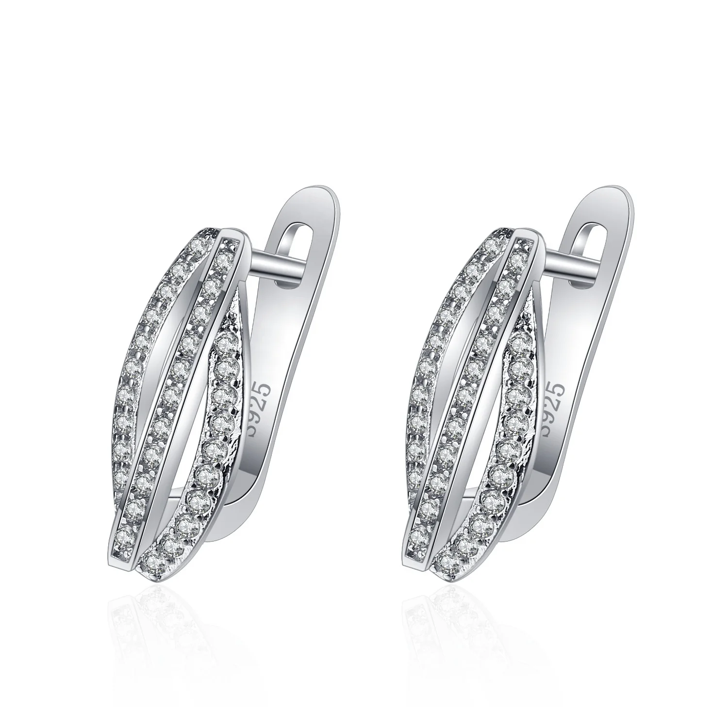 
925 Sterling Silver Multi-Row CZ Stud Earring Jewelry For Women 