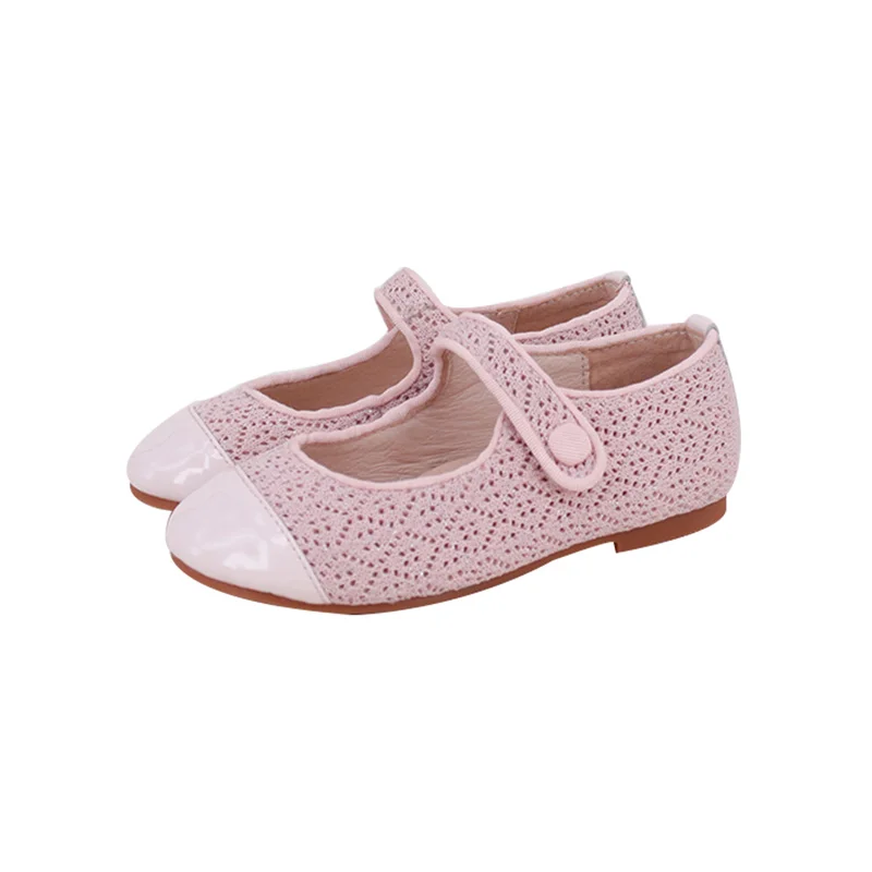 Wholesale Genuine Leather Pink Dperforated Fly-knit Fabric Toddler Girls Dress Shoes 7-8 Mary Jane Children Kids Shoes