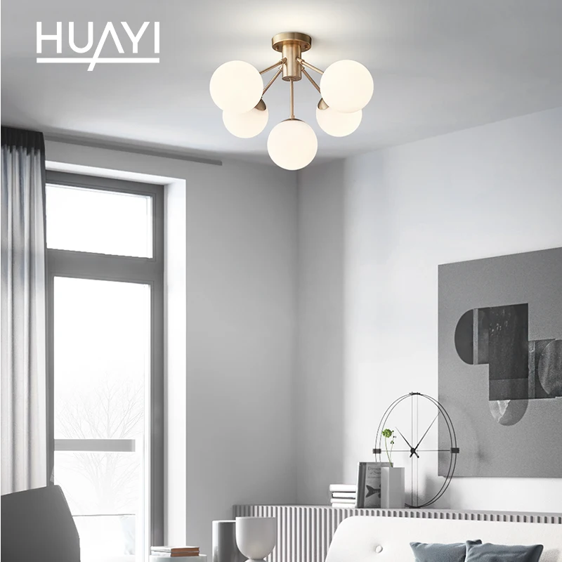 HUAYI Nordic Simple Luxury Modern Indoor Hotel Living Room Glass Ball E27 Hanging Pendant Lights Chandelier