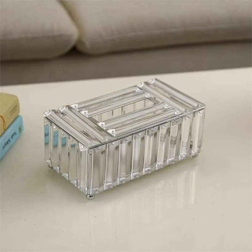 Best-selling new wedding home decoration transparent glass artifact rectangular crystal tissue box