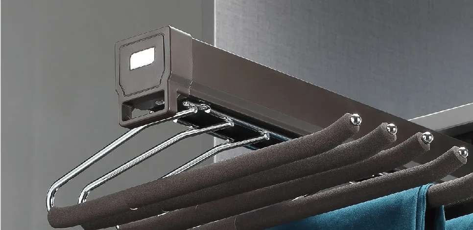 
Jayna Wardrobe Top Mounted Pull Out Aluminum Metal Foam Glue Clothing Hanger Rack Trousers Pants Hanger With Slides 