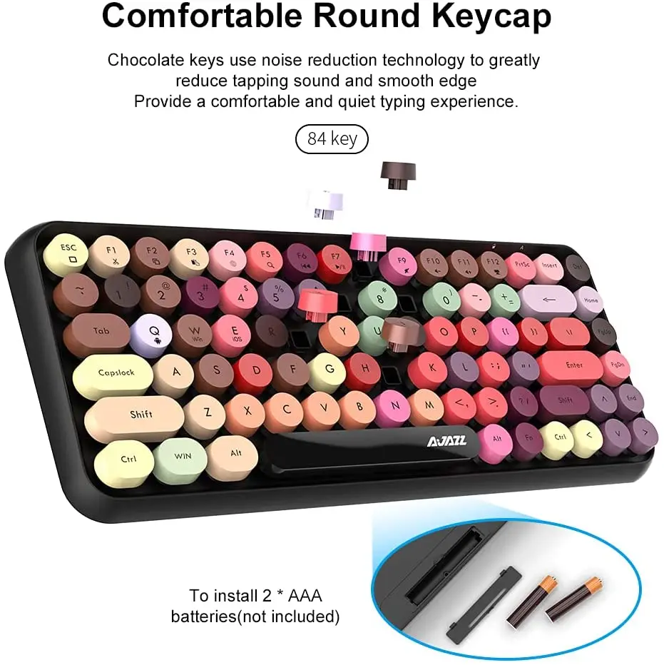 Hot Sale AJAZZ 308I 84 Keys Wireless BT Keyboard Retro Typewriter Round Key for Win/iOS/Android