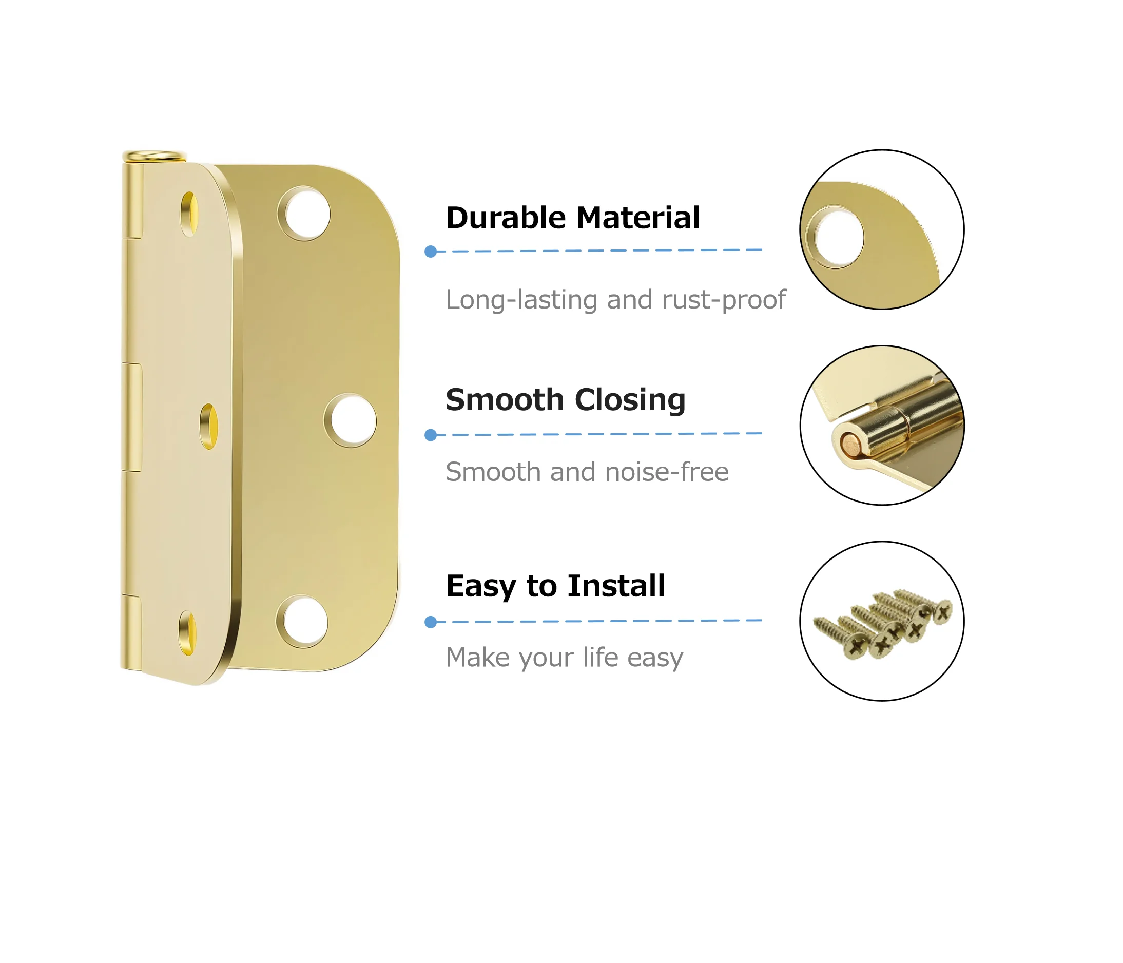 Factory 3.5 Inch Round Corner Brass Gold Door Hinge for Interior and Exterior Door