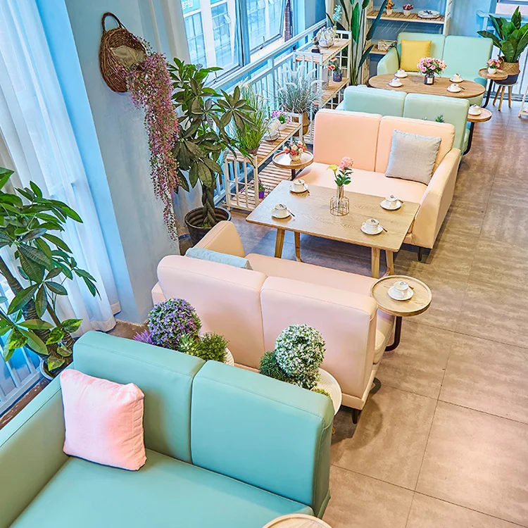 European simple style small cafe leather sofa for dining room