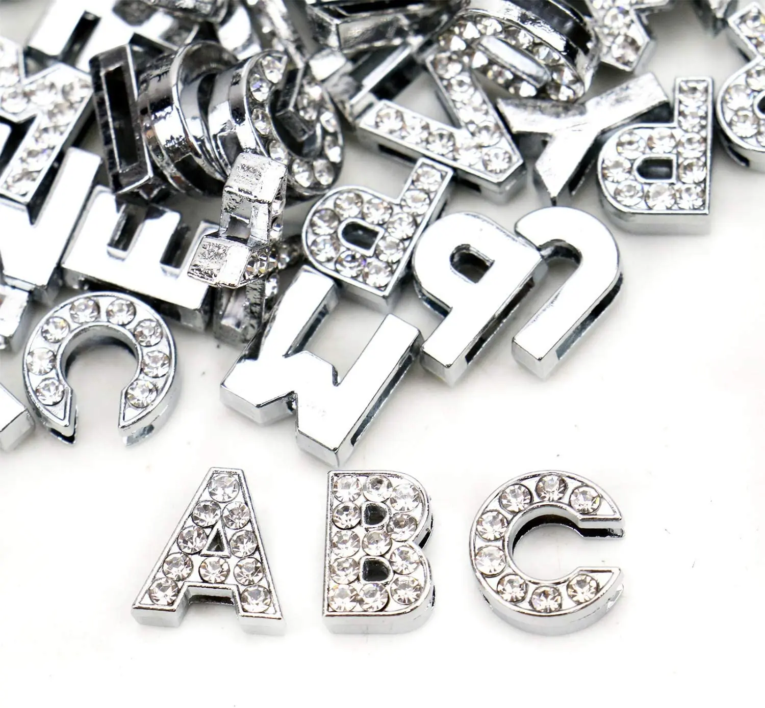 100Pcs A-Z Full Rhinestones Slide Alphabet Letters Charms for DIY Wristbands Bracelets Keychains Jewelry Making