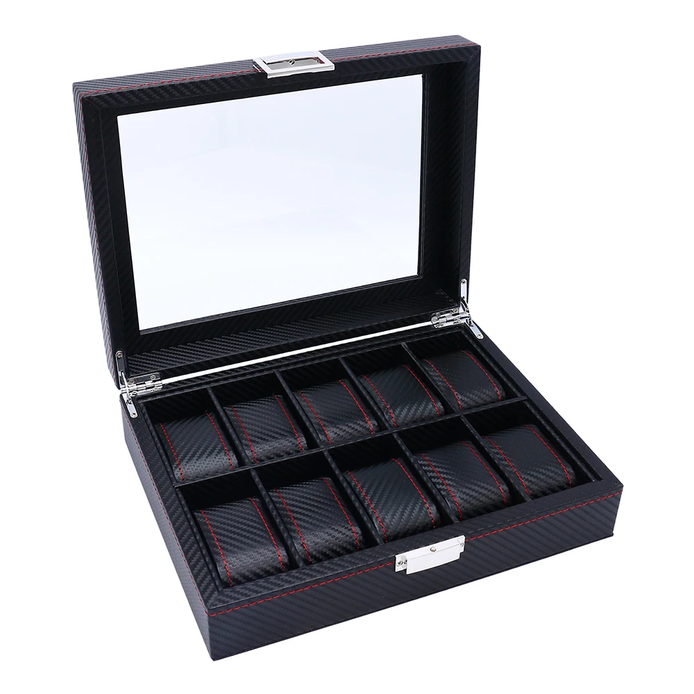 Hot spot full carbon fiber watch box 10 slots watch storage box display watch organizer box