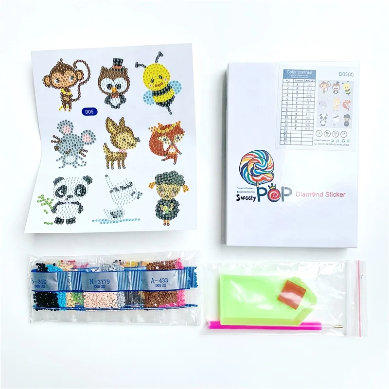 DIY sticker painting with diamonds kits 5D diamond painting kits for kids animal pictures