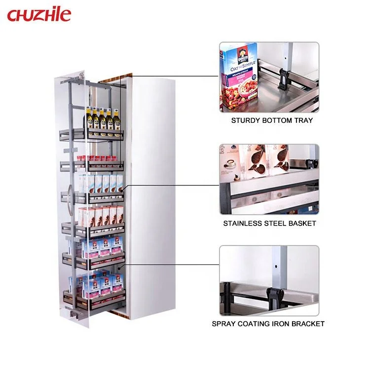 Kitchen Cabinet Pull Out Basket Cabinet Storage Organizer Stainless Steel 201 Panel Kitchen Fittings Tall Unit Basket 300mm