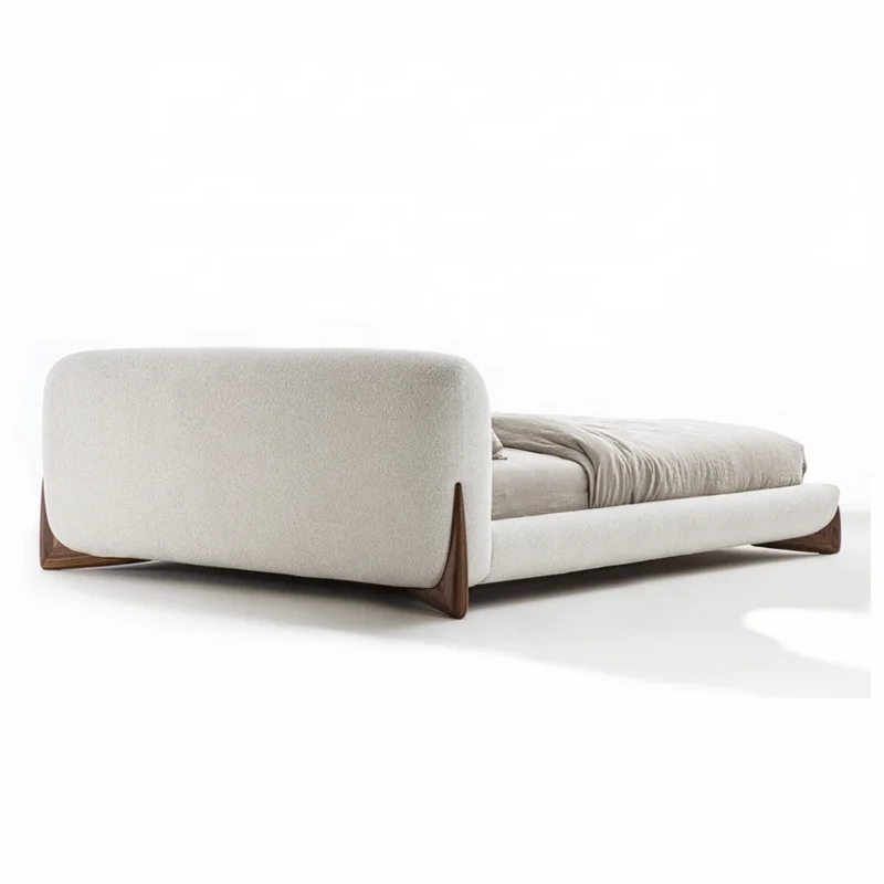 Factory Direct Sales Nordic Style solid wood Lamb Fabric Bed Bedroom Furniture Italian Luxury Modern King Size bed Set