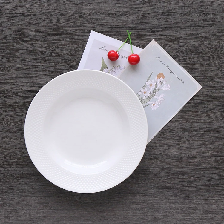 High Quality White Body Embossed Ceramic Plate Luxury Flat Dish Dinnerware Tray Wedding Party Christmas-Hot Sell Hotels Kitchens