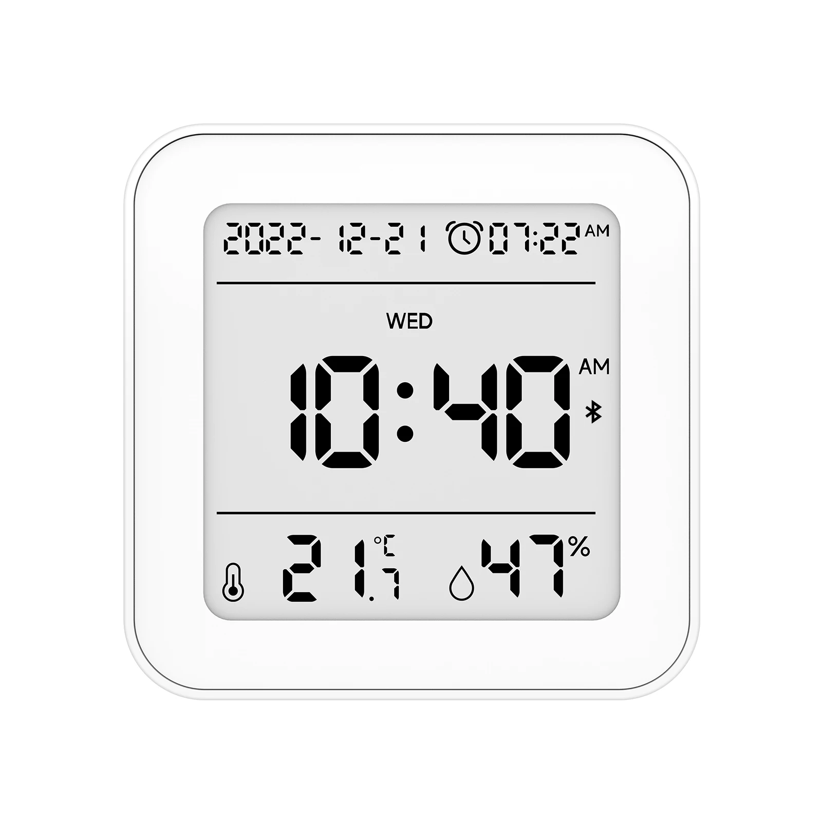 PT221B WHITE blacklight display Thermometers Digital Time temperature and humidity alarm clock wireless