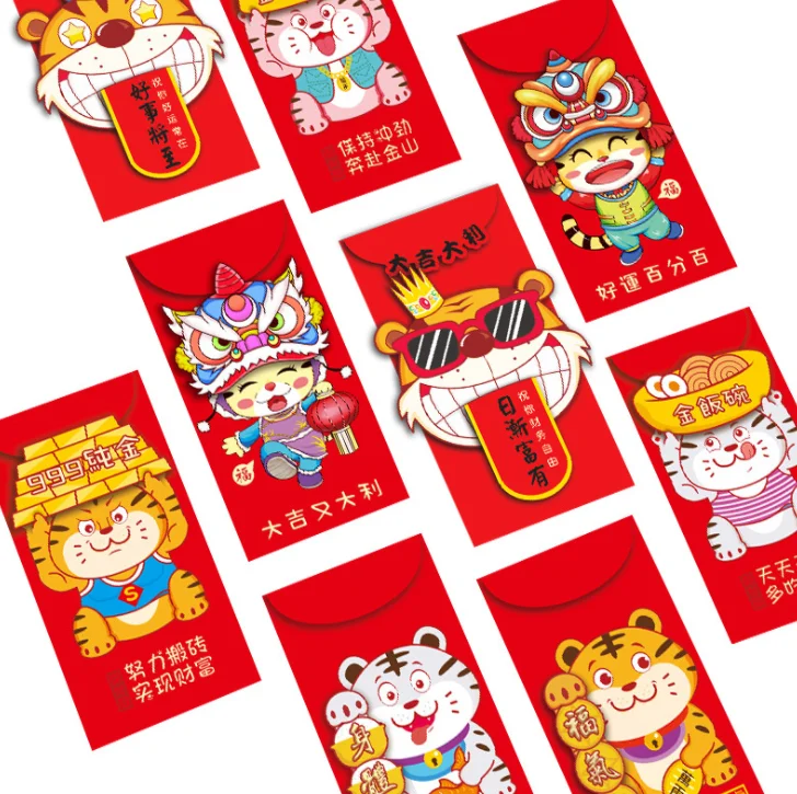 Wholesale New Creative Cute Cartoon Tiger Lucky Money Hongbao Red Envelopes 2022 Chinese New Year