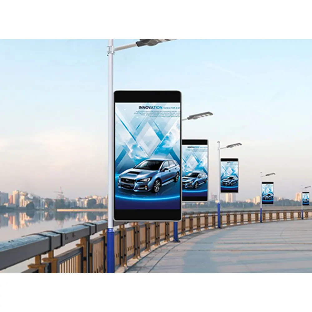 P4 Outdoor Waterproof Lamppost Road Pillar Digital Signage Sign Street Light Lamp Pole Post  Led Display Screen For Advertising