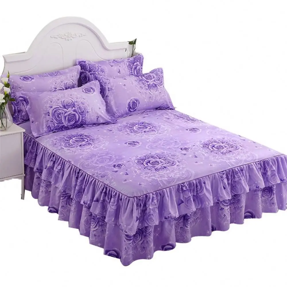 
China Supplier Flower pattern bedsheets with bed skirts bed liner skirt sheet bridal bed skirt gift 120x 200 